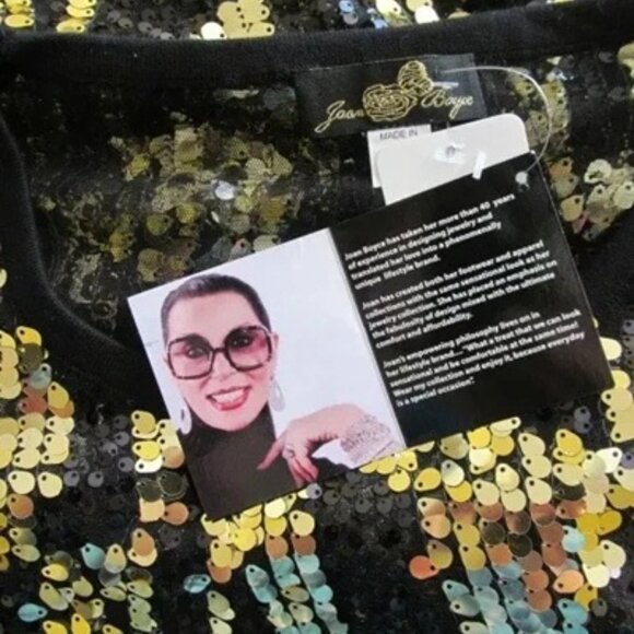 Joan Boyce Sparkling Gold & Black Sequin Top w/Ribbed Trim Sleeves SMALL NWT $99 - Picture 8 of 12